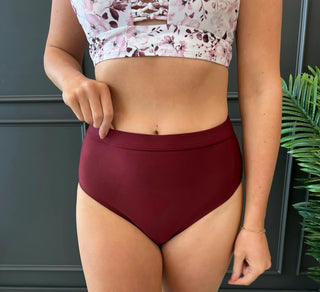 *NEW* Sandy Shores | High Rise Swim BOTTOMS | Burgundy