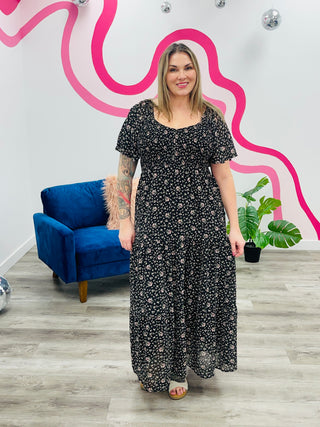 Marcella Smocked Maxi Dress | Black Floral