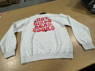 AS IS Hot Girls Read Books Crewneck Sweatshirt | Ash (M)