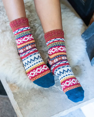 Grace & Lace | Knit Cozy Crew Socks | Teal Alpine