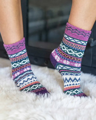 Grace & Lace | Knit Cozy Crew Socks | Purple Alpine