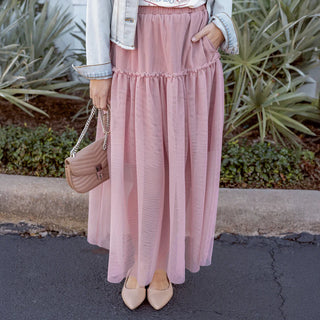 Grace & Lace | Mesh Tiered Maxi Skirt | Blush