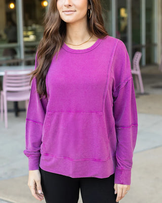 Grace & Lace | Mineral Washed Pullover Sweatshirt | Boysenberry