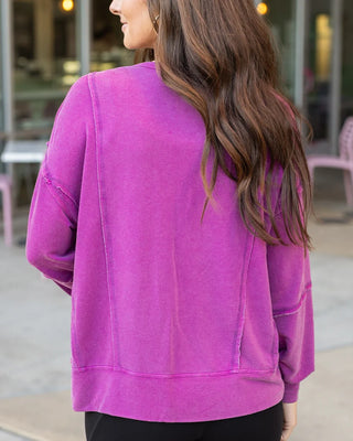 Grace & Lace | Mineral Washed Pullover Sweatshirt | Boysenberry