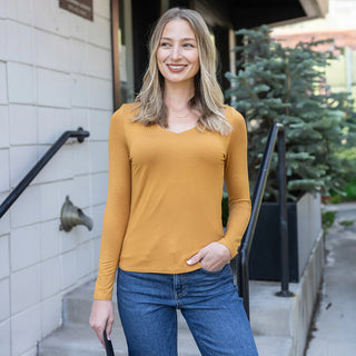 *FINAL SALE* Grace & Lace | Modal V-Neck Long Sleeve Tee | Mustard