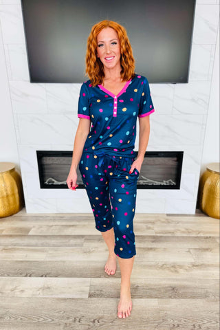 PREORDER Shirley Pajama Set | Tee & Capris | Navy Polka Dot - shipping early April