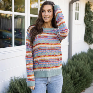 *NEW* Grace & Lace | Pointelle Striped Sweater | Multi Earthtone