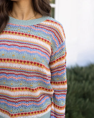 *NEW* Grace & Lace | Pointelle Striped Sweater | Multi Earthtone