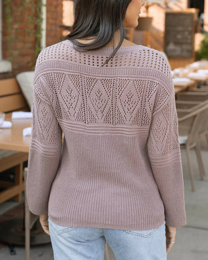 *NEW* Grace & Lace | Pointelle V-Neck Sweater | Fawn