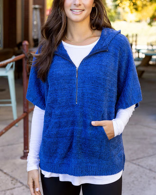 *NEW* Grace & Lace | Quarter Zip Bambu Poncho | Heathered Blue