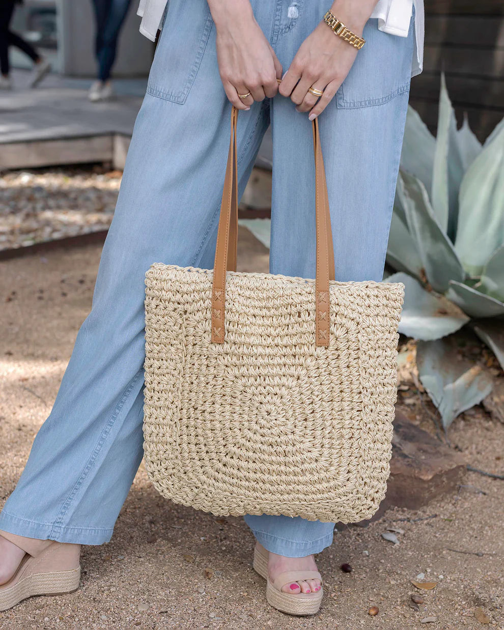 NEW* Grace & Lace | Rattan Straw Tote Bag | Natural - Lavender 