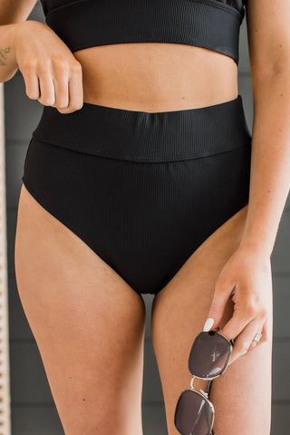 *FINAL SALE* Ray Of Sunshine | Swim BOTTOM | Black Ribbed