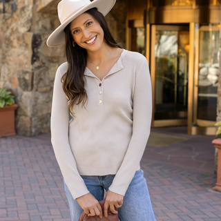 *FINAL SALE* Grace & Lace | Ribbed Henley Sweater | Oatmeal