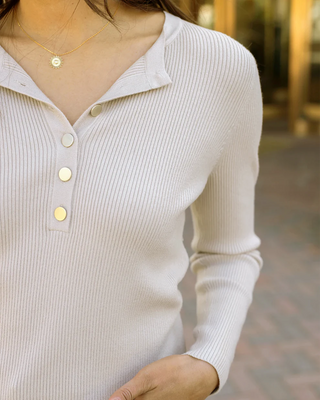 *FINAL SALE* Grace & Lace | Ribbed Henley Sweater | Oatmeal