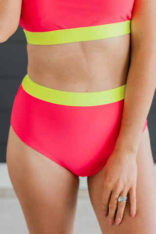 *FINAL SALE* Sandy Shores | High-Rise Bikini BOTTOM | Watermelon & Neon Yellow