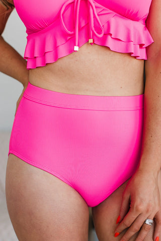 *FINAL SALE* Sandy Shores | High-Rise Bikini BOTTOM | Hot Pink Ribbed