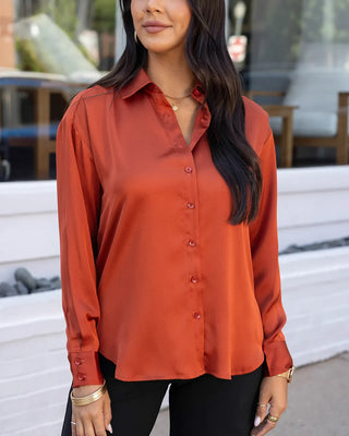 *FINAL SALE* Grace & Lace | Satin Button Down Top | Rust