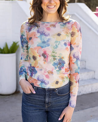 *NEW* Grace & Lace | Scoop Neck Floral Mesh Top | Watercolor