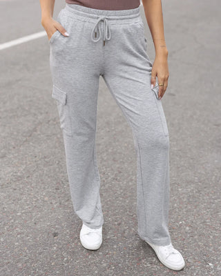 Grace & Lace | Signature Soft Straight Leg CARGO Sweatpants | Mid Heathered Grey