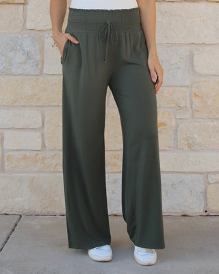 Grace & Lace | Smocked Wide Leg Lounge Pants | Olive