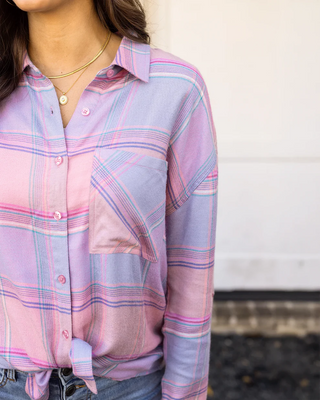 Grace & Lace | Soft Brushed Spring Plaid Shirt | Pink Plaid