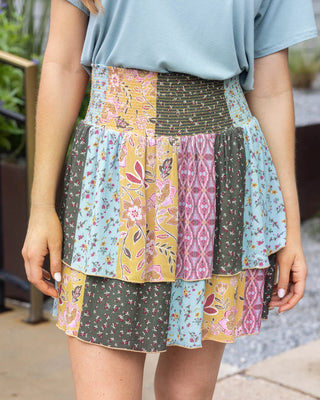 *FINAL SALE* Grace & Lace | Summer Tiered Skort | Patchwork Print