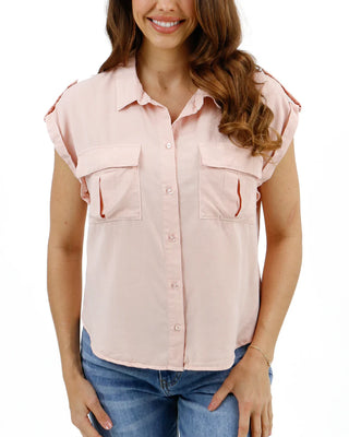 PRELAUNCH Grace & Lace | Tencel Lyocell Button Down Utility Top | Blush