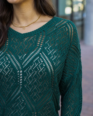 PRELAUNCH Grace & Lace | V-Neck Pointelle Sweater | Jade Green