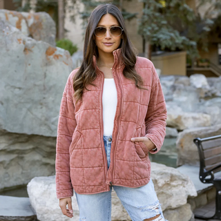 Grace & Lace | Mineral Washed Quilted Jacket | Terracotta