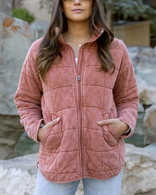 *NEW* Grace & Lace | Mineral Washed Quilted Jacket | Terracotta