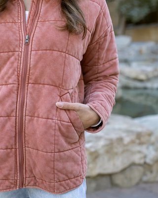 Grace & Lace | Mineral Washed Quilted Jacket | Terracotta