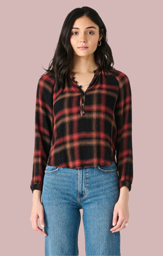 DEX | Melody Button Front Shirt | Gold Rust Plaid